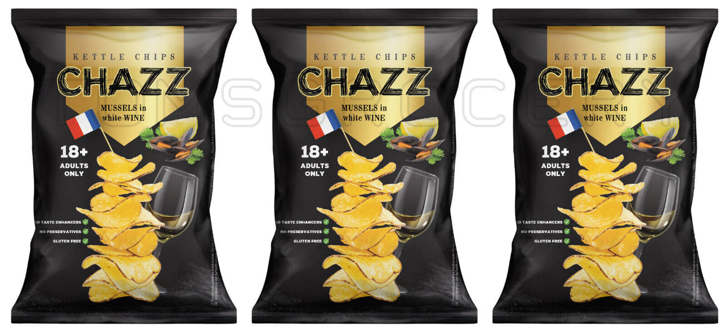 3 CHAZZ MUSSELS & WHITE WINE Flavor Kettle Potato Chips Crisps Snacks 90g 3.1oz