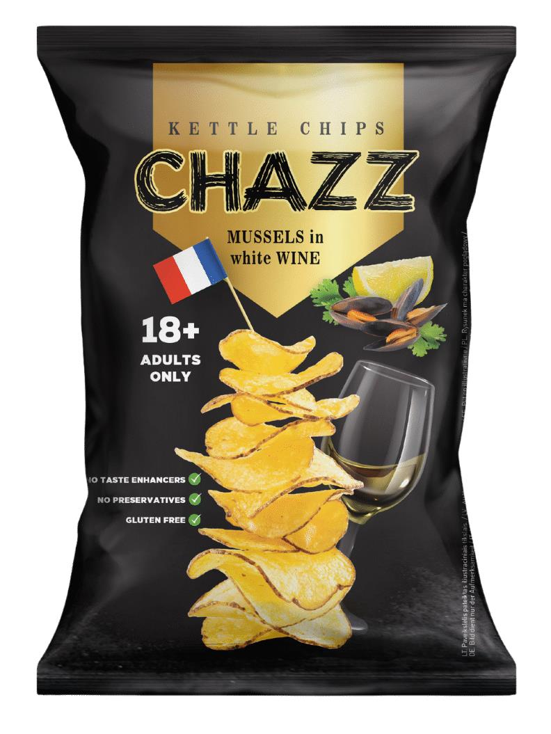 3 CHAZZ MUSSELS & WHITE WINE Flavor Kettle Potato Chips Crisps Snacks 90g 3.1oz