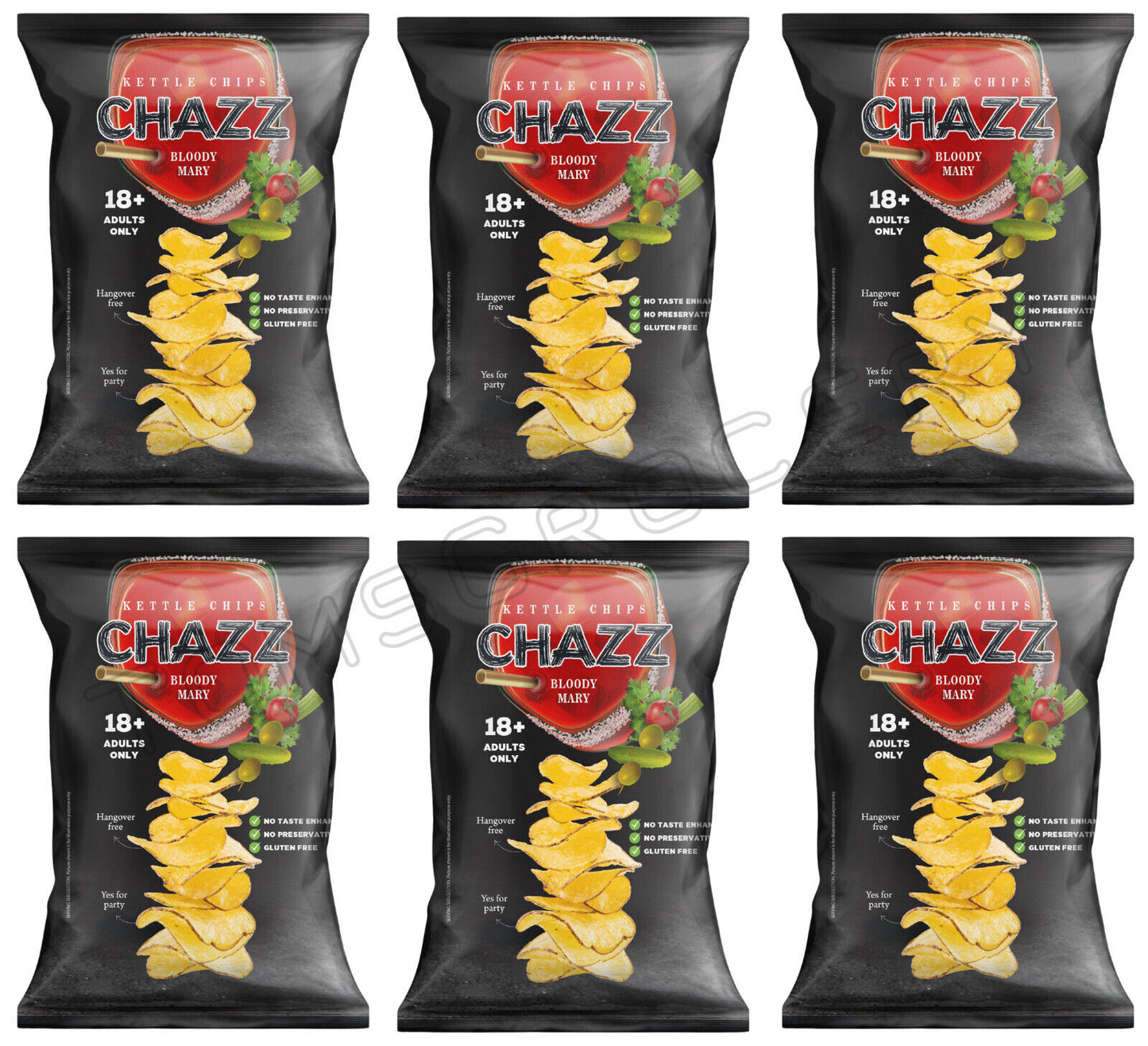 6 CHAZZ BLOODY MARY Flavor Kettle Potato Chips Crisps European Snacks 90g 3.1oz