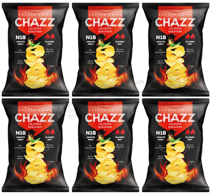 6 CHAZZ JALAPENO HABANERO Flamin Hot Flavor Potato Chips Crisps Snacks 90g 3.1oz
