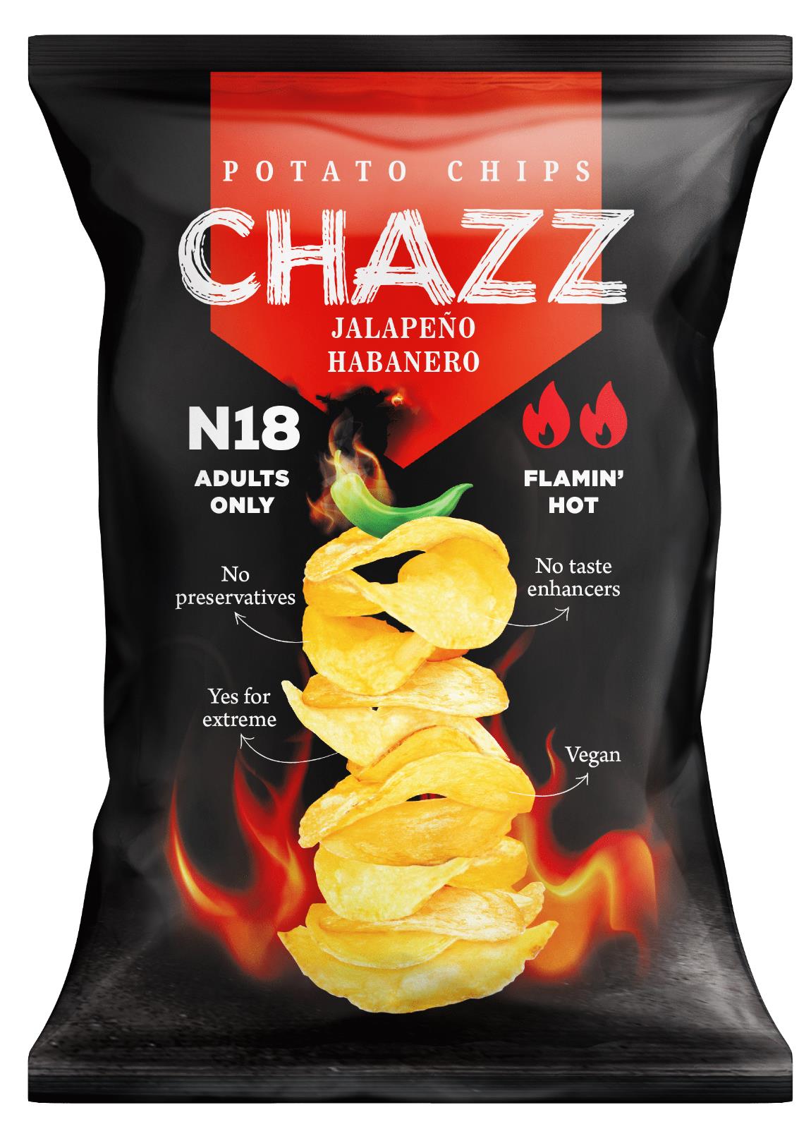 6 CHAZZ JALAPENO HABANERO Flamin Hot Flavor Potato Chips 90g 3.1oz