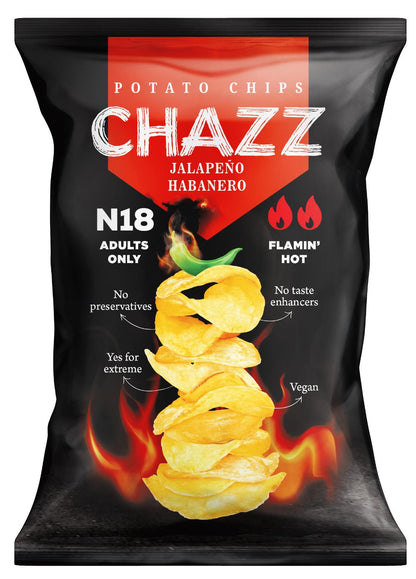 6 CHAZZ JALAPENO HABANERO Flamin Hot Flavor Potato Chips Crisps Snacks 90g 3.1oz