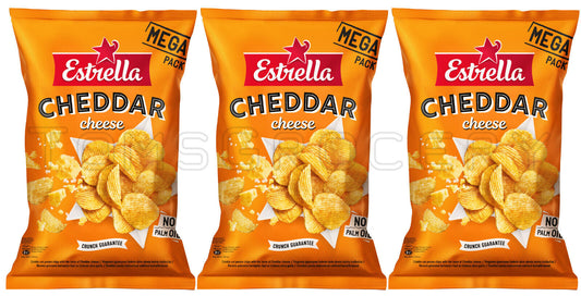 3 ESTRELLA CHEDDAR CHEESE Flavor Potato Chips Crisps European Snacks 250g 8.8oz