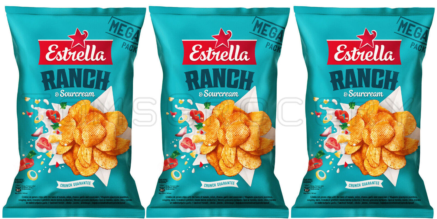 3 ESTRELLA RANCH & Sourcream Flavor Potato Chips Crisps Snacks 250g 8.8oz