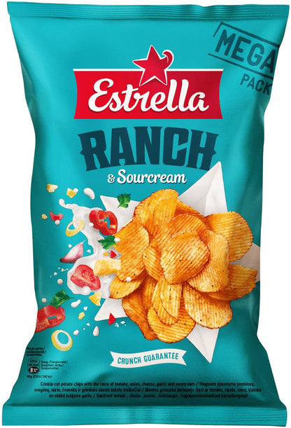 3 ESTRELLA RANCH & Sourcream Flavor Potato Chips Crisps Snacks 250g 8.8oz