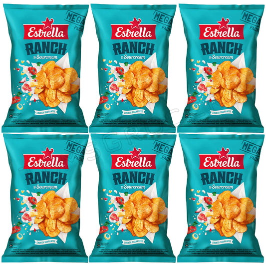 6 ESTRELLA RANCH & Sourcream Flavor Potato Chips Crisps Snacks 250g 8.8oz