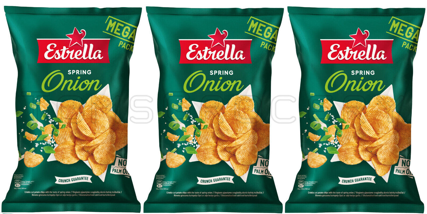 3 ESTRELLA SPRING ONION Flavor Potato Chips Crisps European Snacks 250g 8.8oz