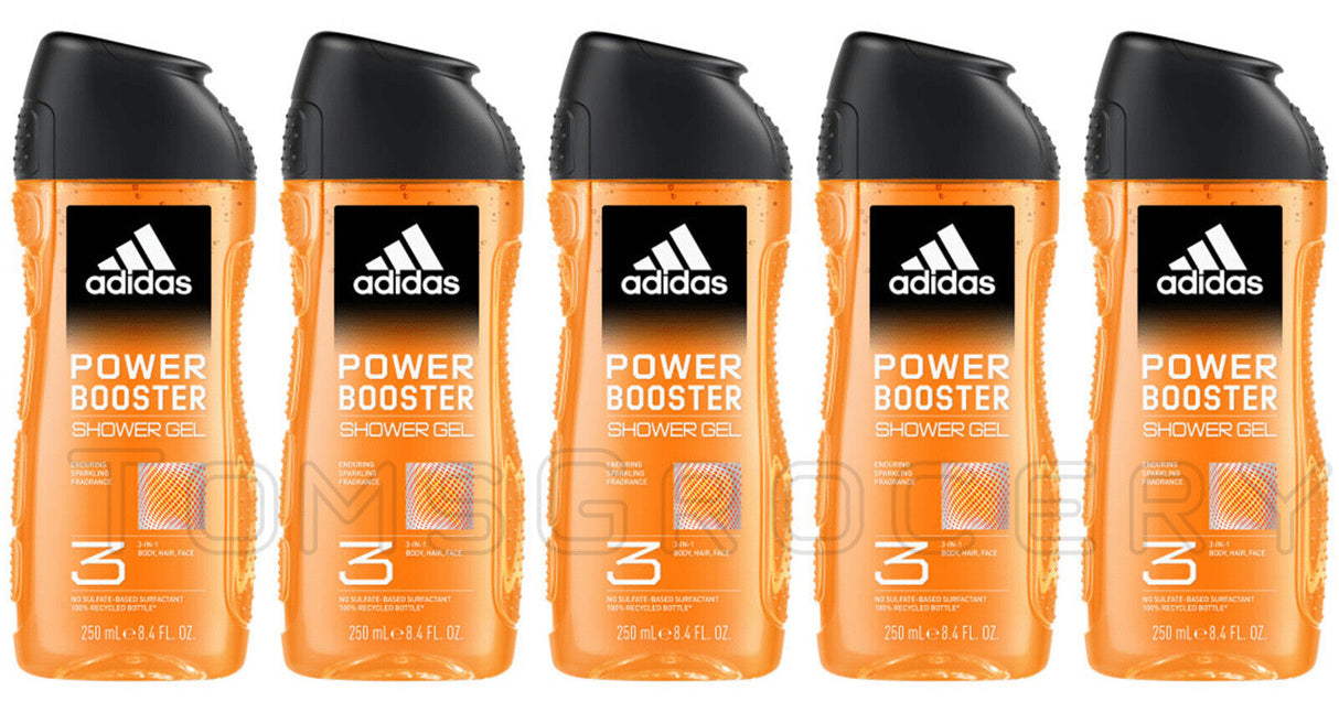5 ADIDAS POWER BOOSTER 3in1 Enduring Shower Gel Bottles For Men 250ml