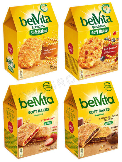 4 BELVITA SOFT BAKES Bundle Wholegrain Breakfast Biscuits Cookies 250g 8.8oz