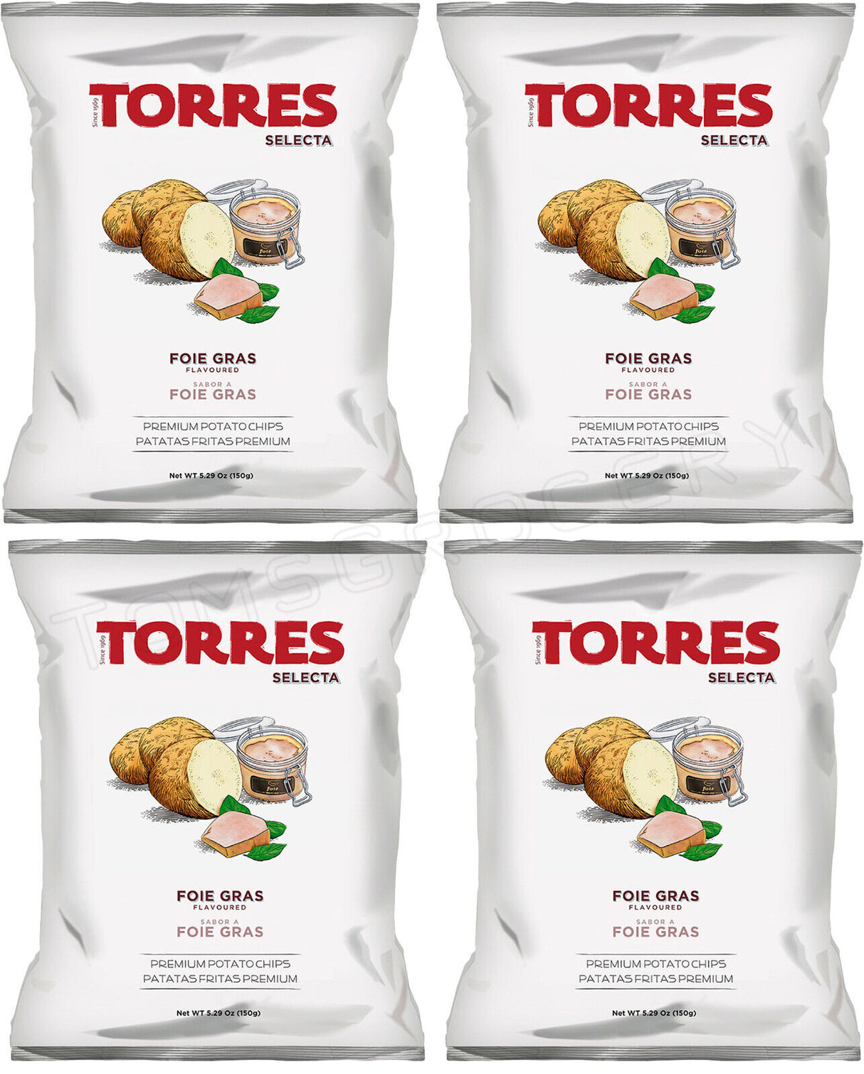 4 TORRES FOIE GRAS Flavor Premium Potato Chips Bags European Snacks 150g 5.29oz