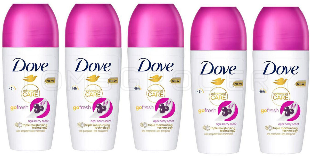 5 DOVE Go Fresh Moisturizing 48h Deodorant Antiperspirant Roll On Bottles 50ml
