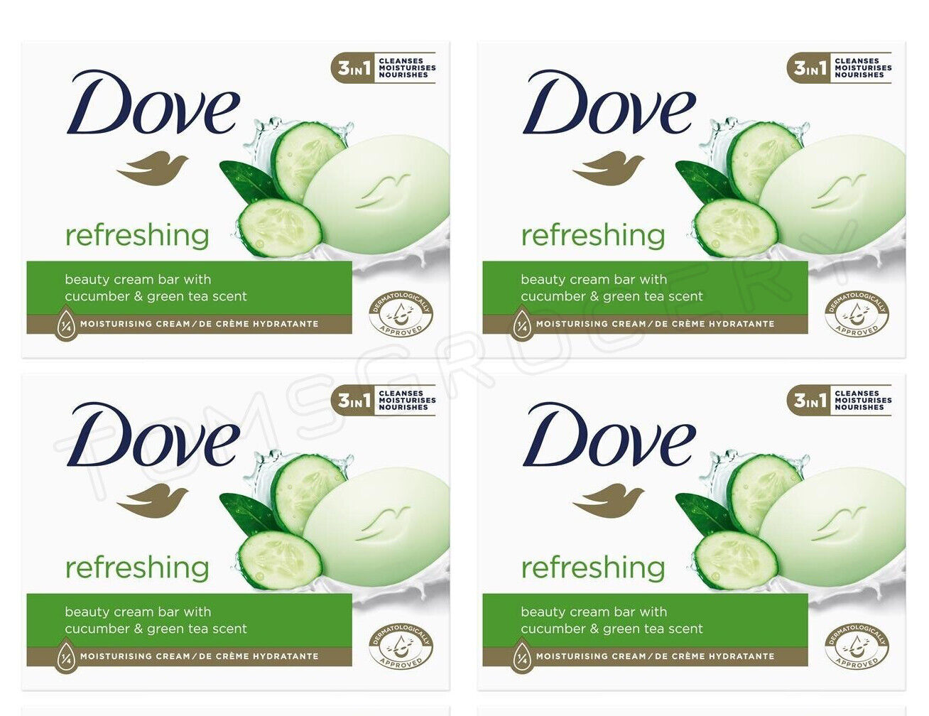 4 DOVE Refreshing Beauty Cream Bar with Cucumber & Green Tea Scent 90g