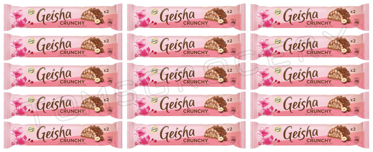 15 FAZER GEISHA CRUNCHY Milk Chocolate Bars with Soft Hazelnut Nougat 50g 1.76oz