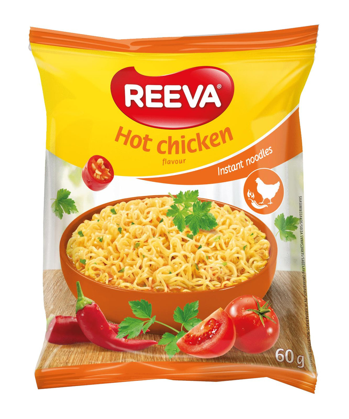 4 REEVA HOT CHICKEN Flavor Instant Ramen Noodle Soup Snacks (Rollton) 60g 2.2oz