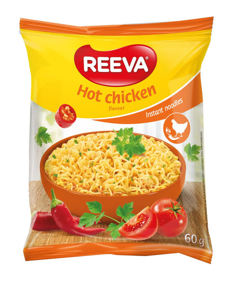 12 REEVA HOT CHICKEN Flavor Instant Ramen Noodle Soup Snacks (Rollton) 60g 2.2oz