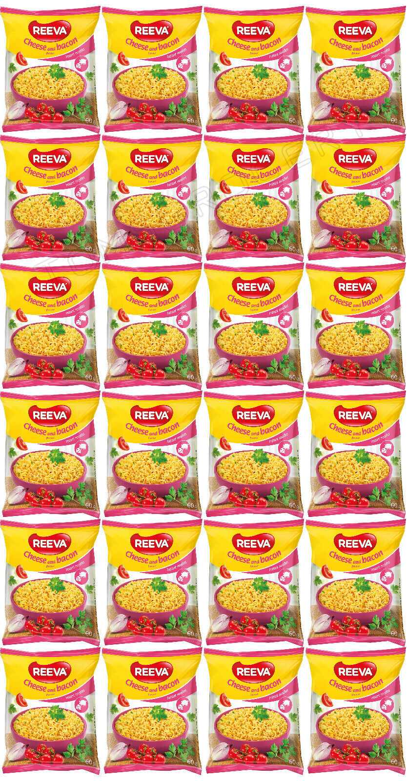 24 REEVA CHEESE & BACON Flavor Instant Ramen Noodle Soup Snacks (Rollton) 60g