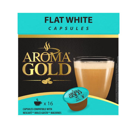 AROMA GOLD FLAT WHITE Flavor Coffee Capsules Box for Dolce Gusto Machines