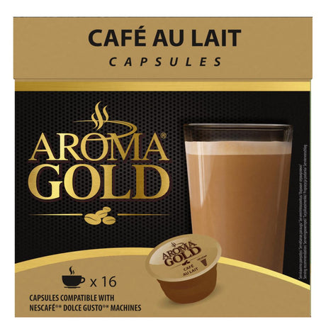 AROMA GOLD CAFE AU LAIT Flavor Coffee Capsules Box for Dolce Gusto Machines