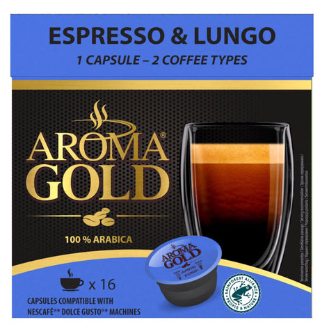 AROMA GOLD ESPRESSO LUNGO Flavor Coffee Capsules Box for Dolce Gusto Machines
