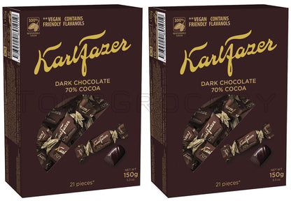 2 KARL FAZER DARK Chocolate 70% Cocoa Flavor Candies Sweets Gift Box 150g 5.3oz