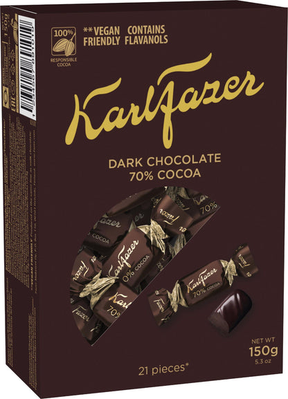 2 KARL FAZER DARK Chocolate 70% Cocoa Flavor Candies Sweets Gift Box 150g 5.3oz