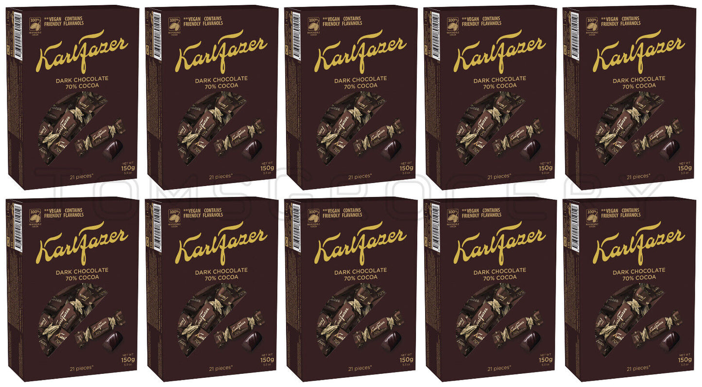 10 KARL FAZER DARK Chocolate 70% Cocoa Flavor Candies Sweets Gift Box 150g 5.3oz