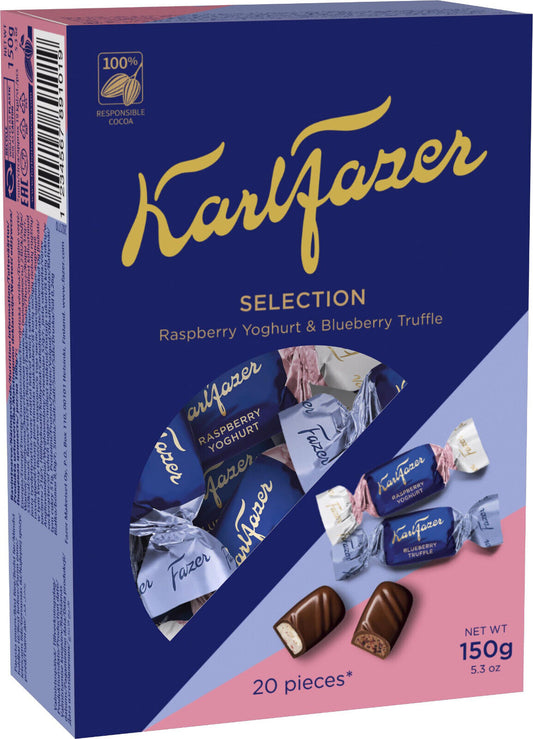 KARL FAZER Raspberry Yoghurt & Blueberry Truffle Flavor Chocolate Candies 150g