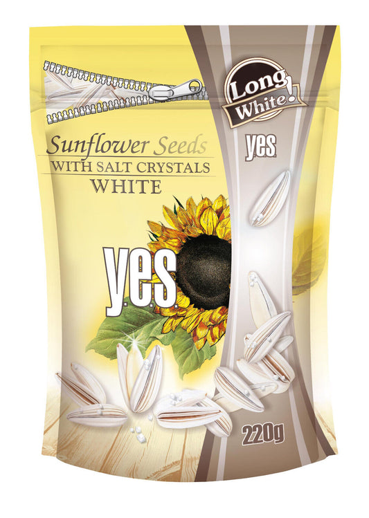 YES LONG WHITE Roasted Sunflower Seeds with Salt Crystals Beer Snacks 220g 7.7oz