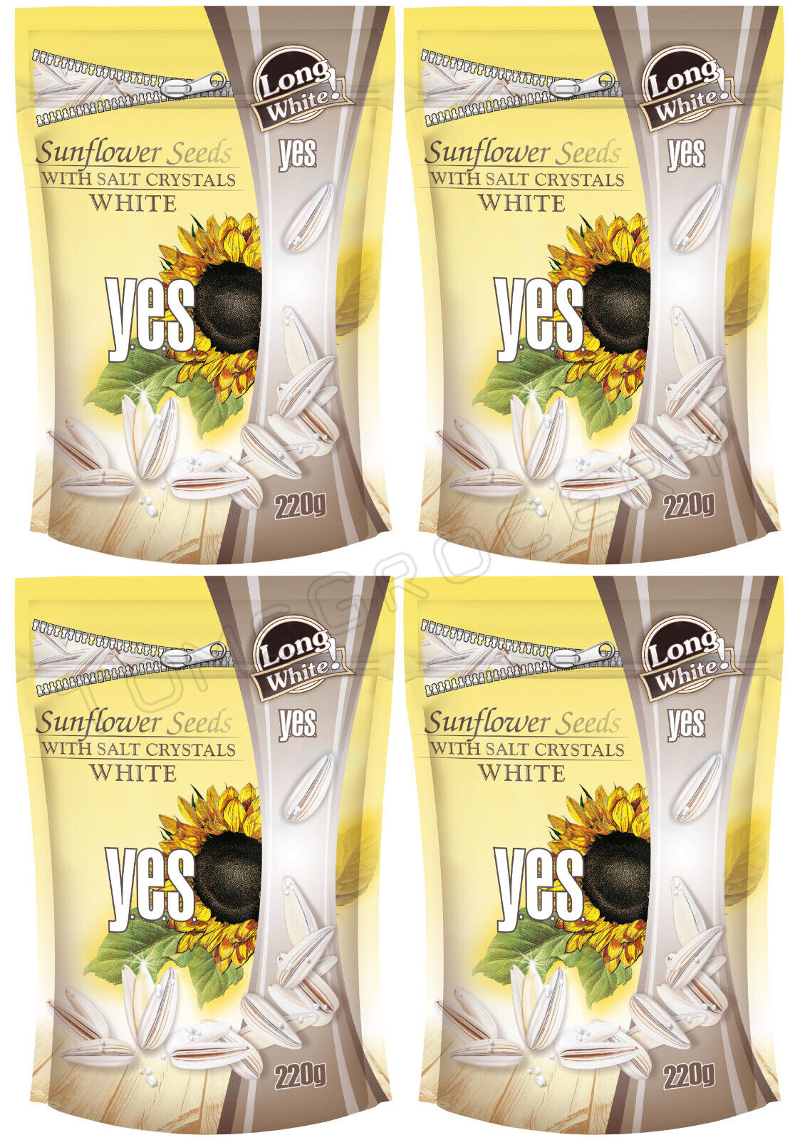 4 YES LONG WHITE Roasted Sunflower Seeds with Salt Crystals Beer Snacks 220g
