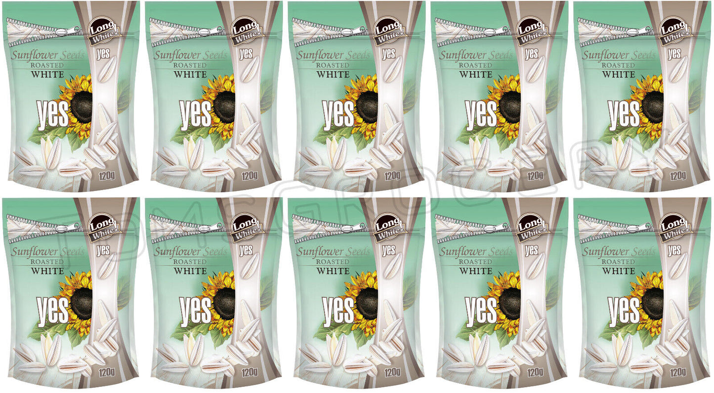 10 YES LONG WHITE Roasted Sunflower Seeds Unsalted Beer Snacks 120g 4.2oz