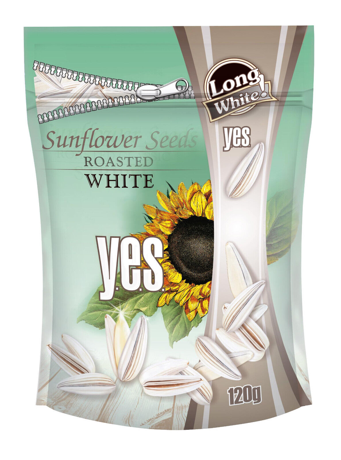 10 YES LONG WHITE Roasted Sunflower Seeds Unsalted Beer Snacks 120g 4.2oz