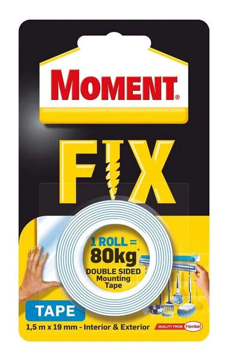 MOMENT FIX Double Sided Mounting Tape Holds 80kg 1.5m 4.75ft