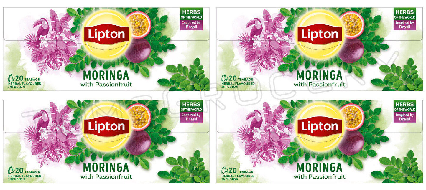 4 LIPTON MORINGA with Passionfruit Herbal Tea Infusion Boxes (80 servings)