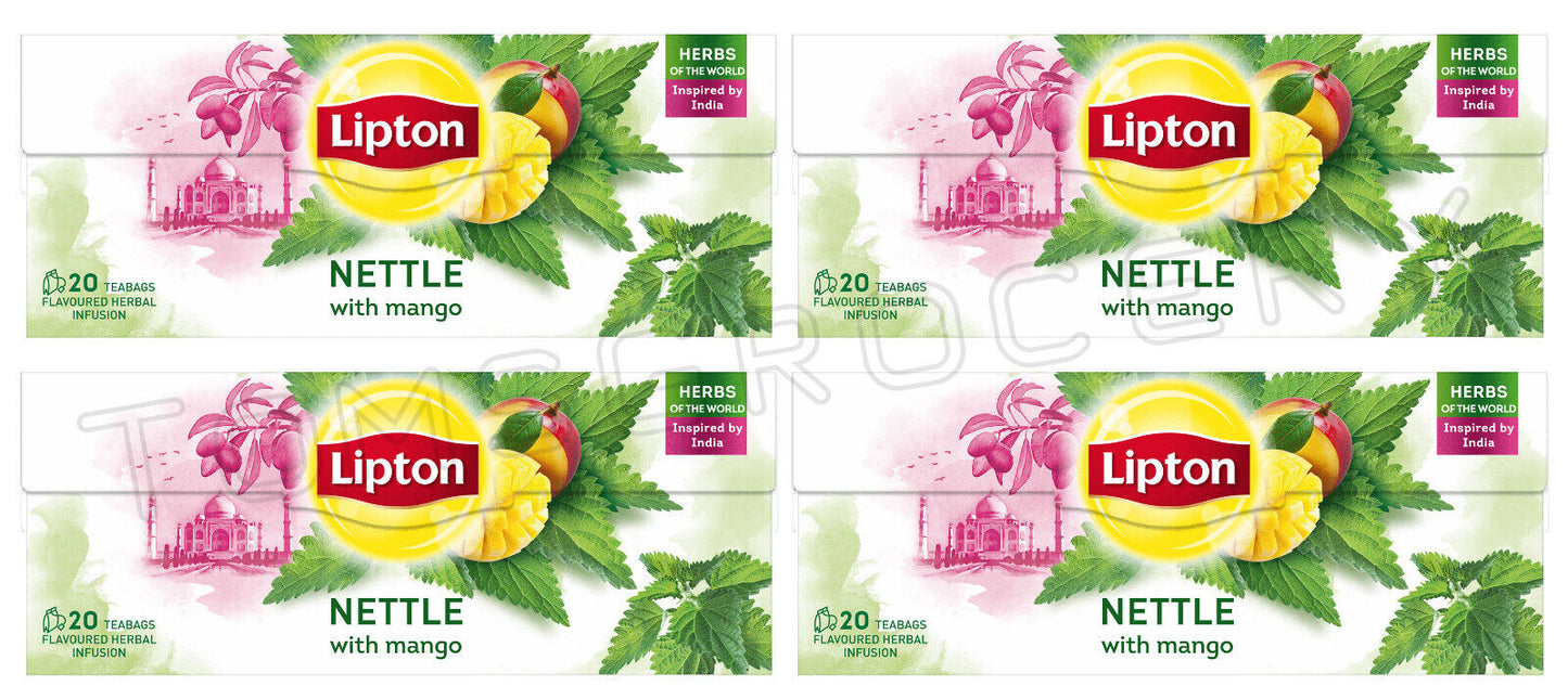 4 LIPTON NETTLE with Mango Herbal Tea Infusion Boxes (80 servings)