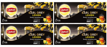 4 LIPTON EARL GREY LEMON Flavor Black Tea Infusion Boxes (100 servings)