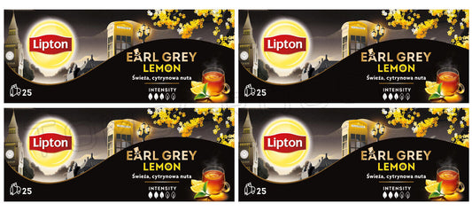 4 LIPTON EARL GREY LEMON Flavor Black Tea Infusion Boxes (100 servings)