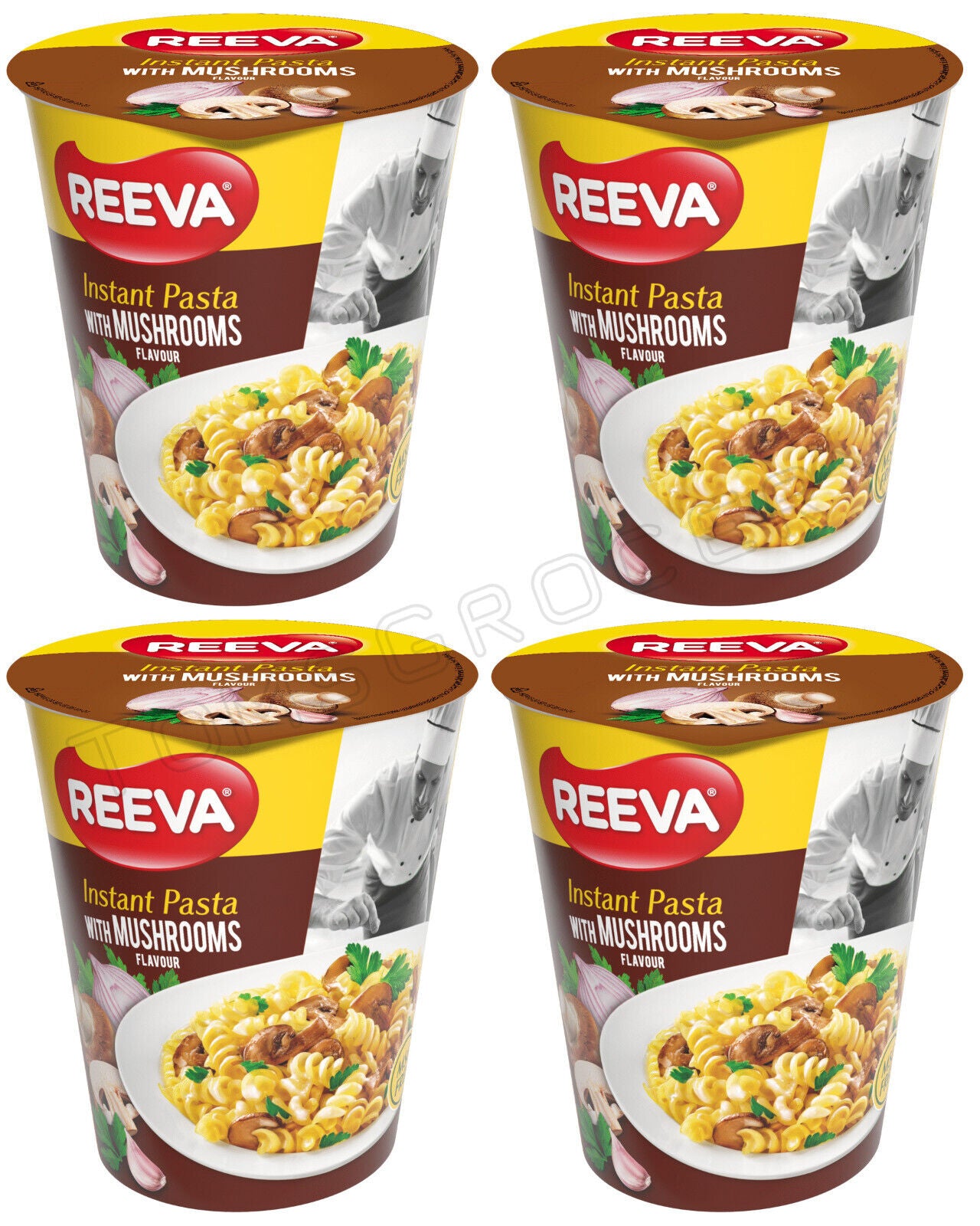 4 REEVA MUSHROOMS Flavor Instant Pasta Noodles Quick Prep Snacks (Rollton) 70g