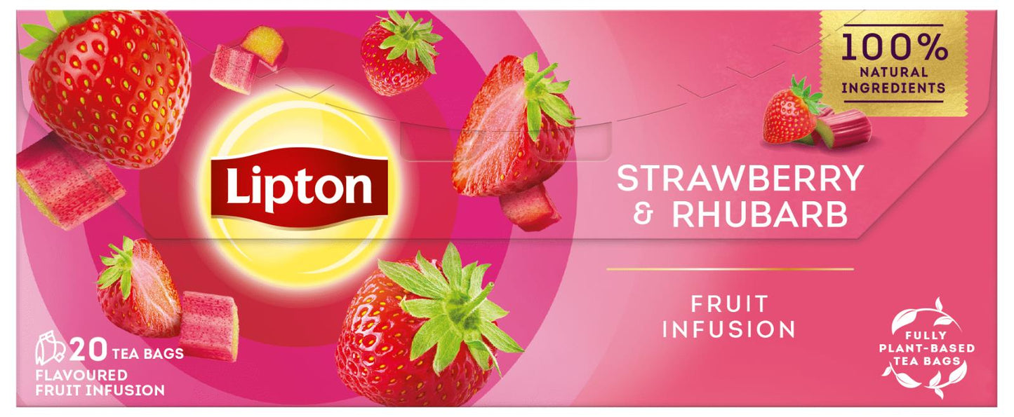3 LIPTON STRAWBERRY & RHUBARB Flavor Fruit Infusion Tea Boxes (60 servings)