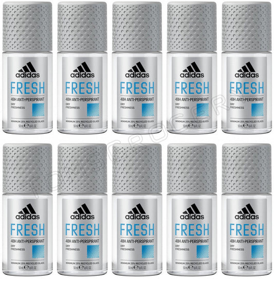 10 ADIDAS MEN FRESH 48H Dry Freshness Antiperspirant Roll On Deodorant 50ml