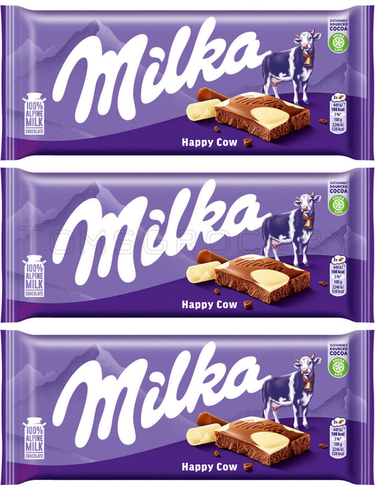 3 MILKA HAPPY COW Alpine Milk Chocolate Bars Sweets 100g 3.5oz