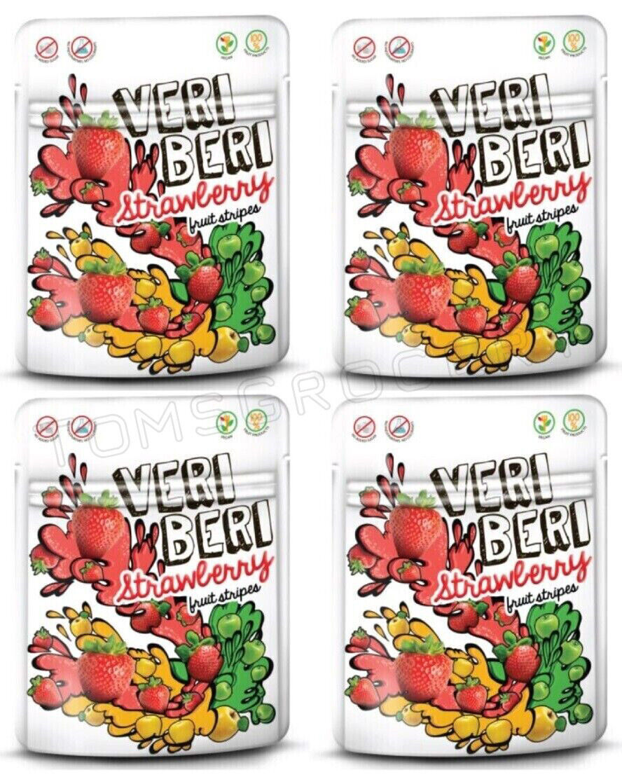 4 VERI BERI STRAWBERRY 100% Natural Vegan Sugar Free Gummy Stripes 50g 1.7oz