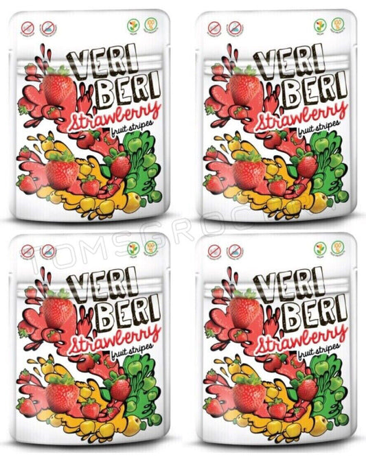 4 VERI BERI STRAWBERRY 100% Natural Vegan Gummy Stripes Sugar Free 50g 1.7oz