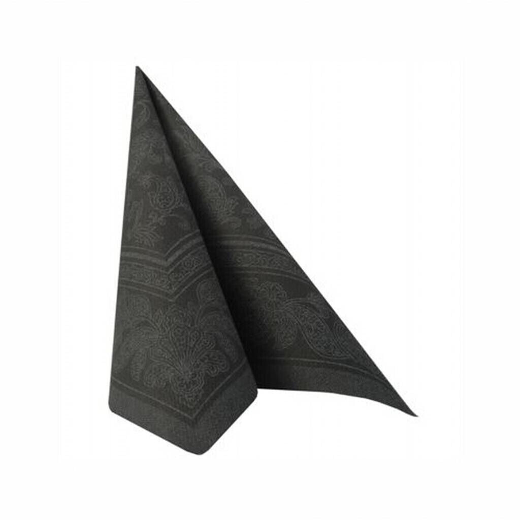 Napkins ROYAL Collection 1/4 Fold BLACK Ornaments 40 x 40 cm 15.75 x 15.75in