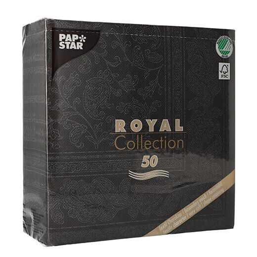 Napkins ROYAL Collection 1/4 Fold BLACK Ornaments 40 x 40 cm 15.75 x 15.75in
