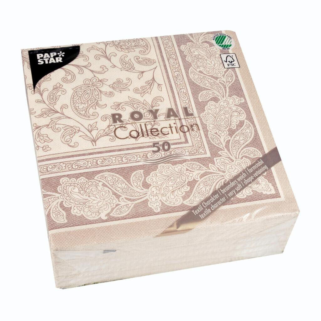 Napkins ROYAL Collection 1/4 Fold MOCCA Ornaments 40 x 40 cm 15.75 x 15.75in