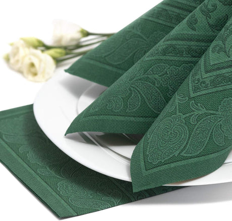 Napkins ROYAL Collection 1/4 Fold DARK GREEN Ornaments 40 x 40cm 15.75 x 15.75in