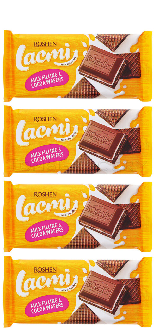 4 ROSHEN LACMI Chocolate Bars with Milk & Wafer Filling Ukrainian Sweets 90g