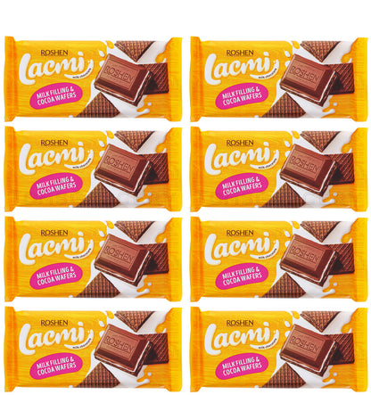 8 ROSHEN LACMI Chocolate Bars with Milk & Wafer Filling Ukrainian Sweets 90g