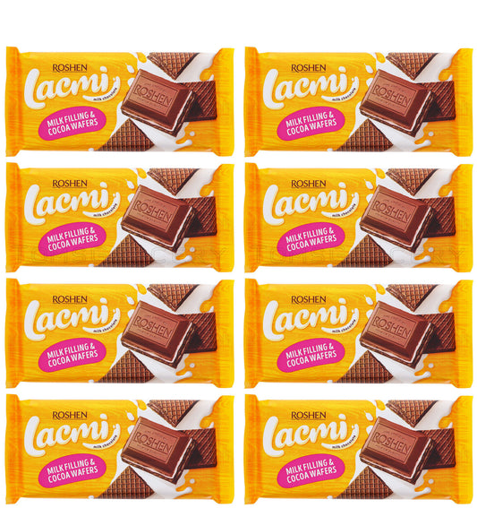 8 ROSHEN LACMI Chocolate Bars with Milk & Wafer Filling Ukrainian Sweets 90g