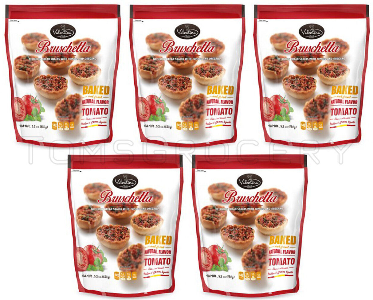 VALENTINA BRUSCHETTA Tomato & Oregano Flavor Baked Bread Snacks 5 x 150g 5.3oz